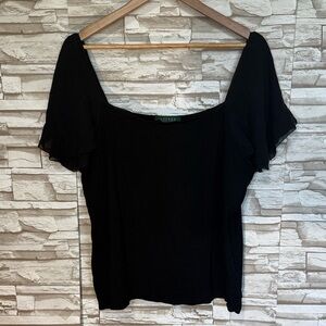 LAUREN Ralph Lauren 2X Black Women's flutter sleeves Top